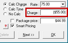 The Editing Labor window with a negative amount in the Charge field.